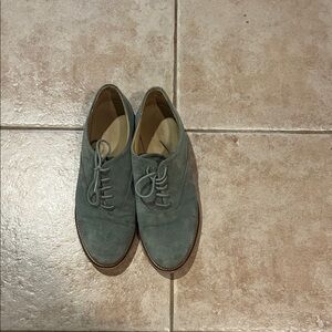 Frank and Oak Suede Lace-Up Oxfords in Slate Green